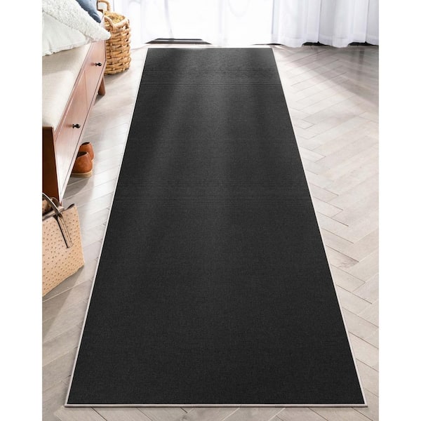 Well Woven Black 2 ft. 7 in. x 9 ft. 6 in. Runner Flat-Weave Plain Solid  Modern Area Rug W-PL-02B-2L - The Home Depot