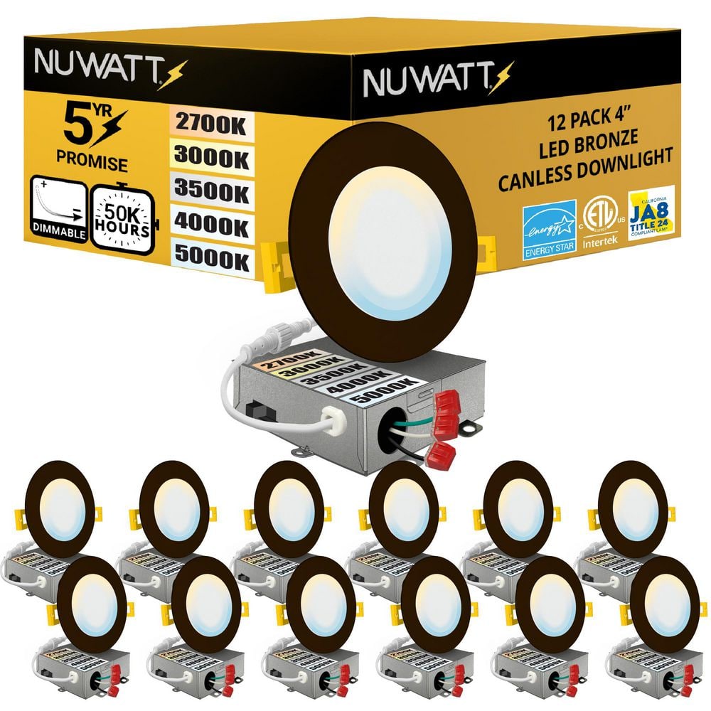 4 in. Bronze Trim 5CCT 27K-50K Ultra Thin Canless New Construction IC Rated Integrated LED Recessed Lighting Kit 12 Pack price history on PriceWatchPro