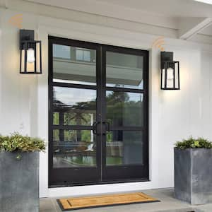 1-Light 13.9 in. H Matte Black Finish Hardwired Outdoor Wall Lantern Sconce with Dusk to Dawn (4-Pack)