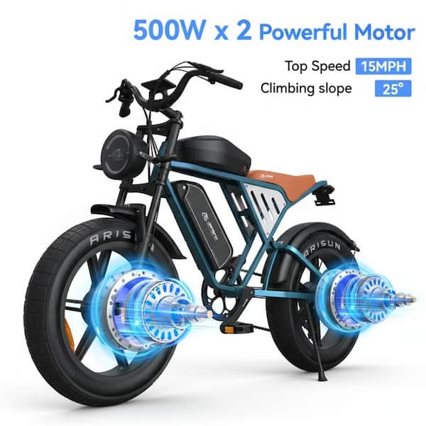 Zeus & Ruta 20 in. 1000-Watt 48-Volt Shimano 7-Speed Blue Electric Mountain  Bicycle BG-247 - The Home Depot