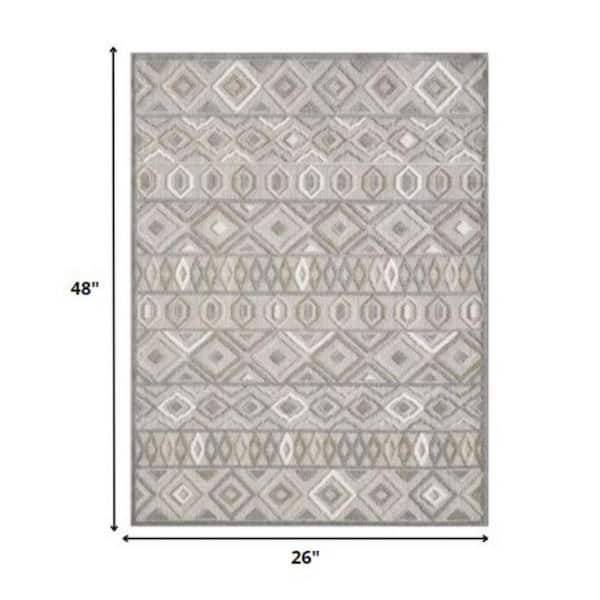 Gray, Ivory 2 ft. x 4 ft. Woven Polypropylene Rectangle Indoor/Outdoor Area Rug