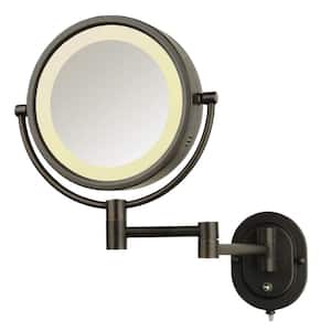 8 in. x 8 in. Round Lighted Wall Mounted 5X Magnification Makeup Mirror in Bronze