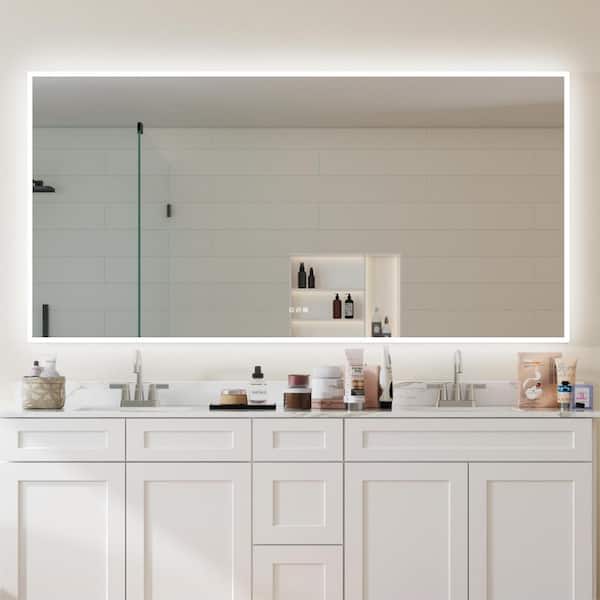 WELLFOR 84 in. W x 42 in. H Oversized Rectangular Frameless Anti-Fog Wall Mounted Bathroom Vanity Mirror