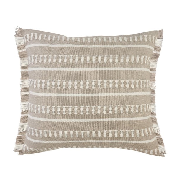 Unbranded Dash Gray/White Square Striped Outdoor Throw Pillow with Fringe