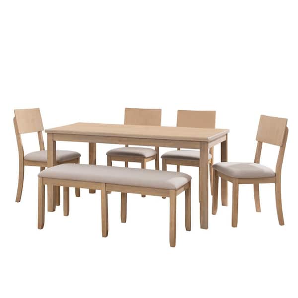 Linon Home Decor Rodman Greywas 6-Piece Dining Set with Beige Cotton Linen Seats