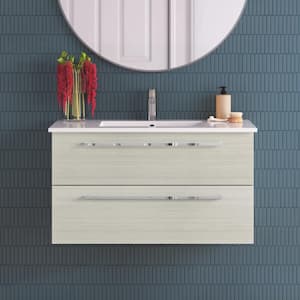 Silhouette 36in. W x 18in. D x 20in. H Sink Wall-Mounted Vanity Side Cabinet in White Chocolate with White Acrylic Top