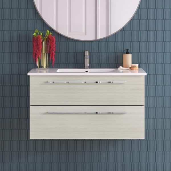 Silhouette 36 in. W x 18 in. D x 20in. H S/Sink Wall Bath Vanity in W/Chocolate with White Cultured Marble Top in White