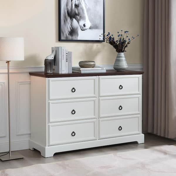 週末値下げ　draw drawers Wearing Round Cut Tee CSC DECOR INC Farmhouse White 6-Drawer 47.25 in. Wide Chest of