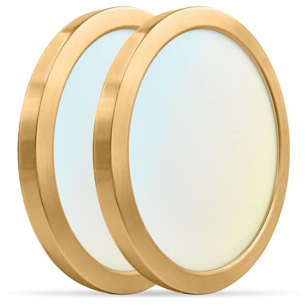 LUXRITE 9 in. Brass Modern Flush Mount Ceiling Light Fixture LED integrated 18-Watt 1250LM 5CCT 2700K-5000K Dimmable (2-Pack)