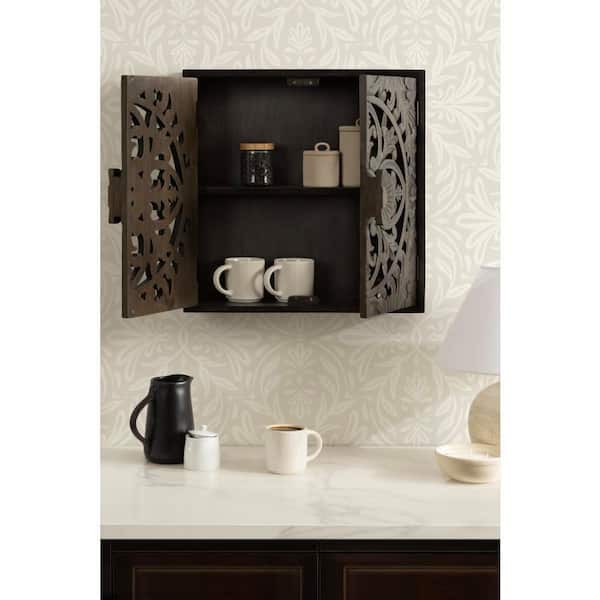 Saanvi 20 in. W x 6 in. D Dark Brown Wood Decorative Wall Cabinet