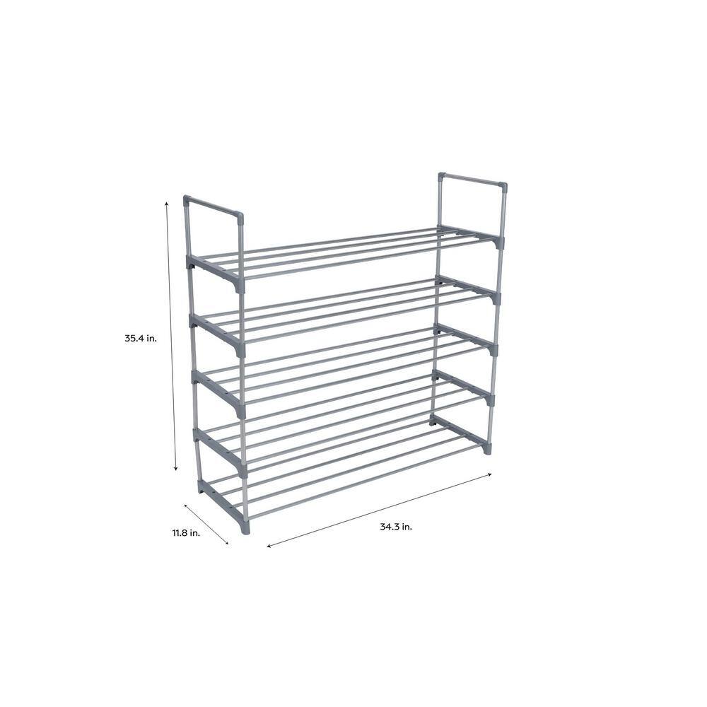 Gray 5-Tier Stackable Metal Shoe Rack for Closets