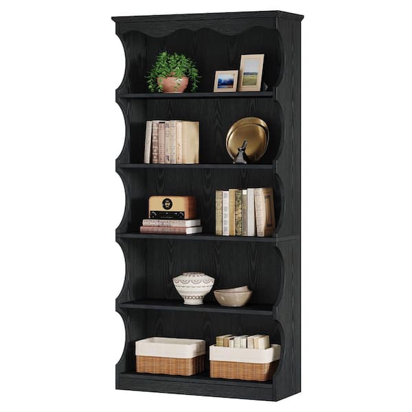 BYBLIGHT Eulas 70.9 in. Tall Black Wood 5-Shelf Standard Bookcase