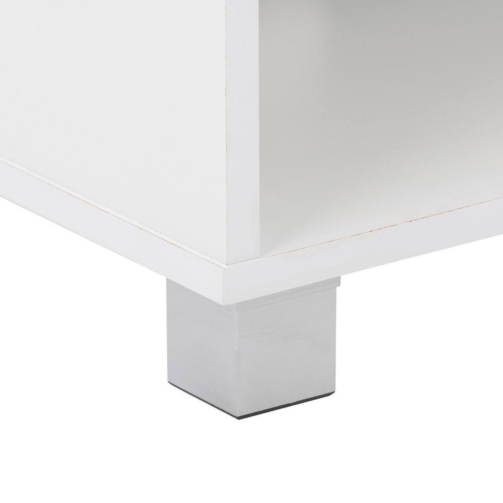 Modern White and Silver 78" TV Stand with Open Shelving