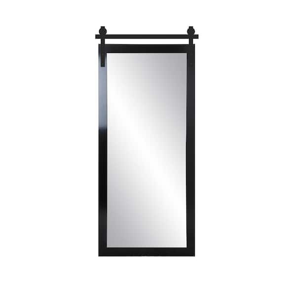 BrandtWorks 34 in. W x 71 in. H Glossy Black Rectangle Barn Door Framed Mirror