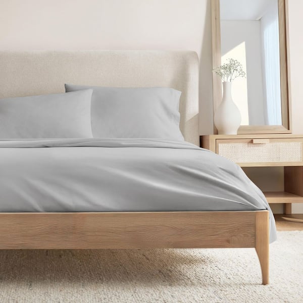 4-Piece 160TC Cotton Light Gray Queen Sheet Set