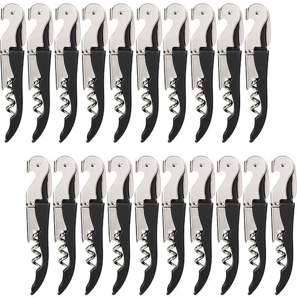 Professional 20-Pack Black Stainless Steel Double-Hinged Waiter s Corkscrew Wine Openers with Foil Cutters