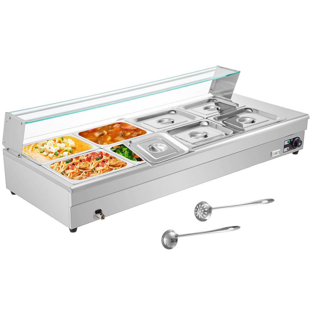 VEVOR 8 Pan x 1/2 GN Bain Marie Food Warmer 88 qt. Food Grade Stainless  Steel Commercial Food Steam Table 1500-Watt BLZBWTC8PB2800001V1 - The Home
