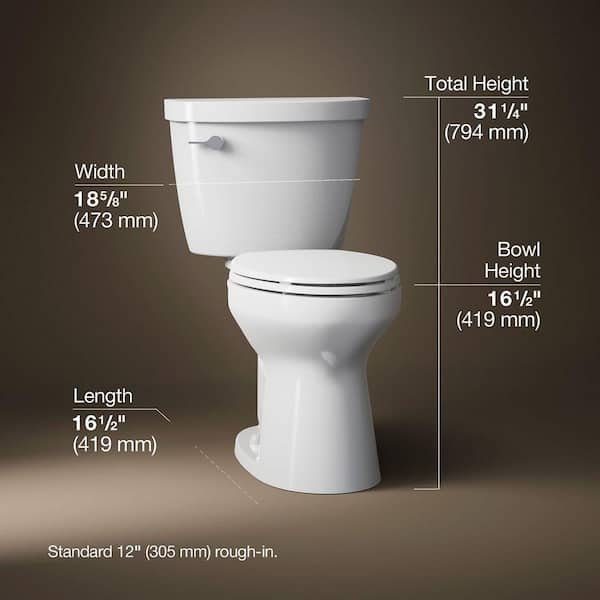 Cimarron 12 in. Rough In 2-Piece 1.6 GFP Single Flush Elongated Chair Height Toilet in White, Seat Not Included