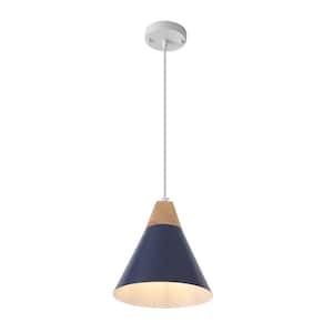 1-Light Blue Modern Industrial Metal Cone Shade Hanging Pendant Light with No Bulbs Included