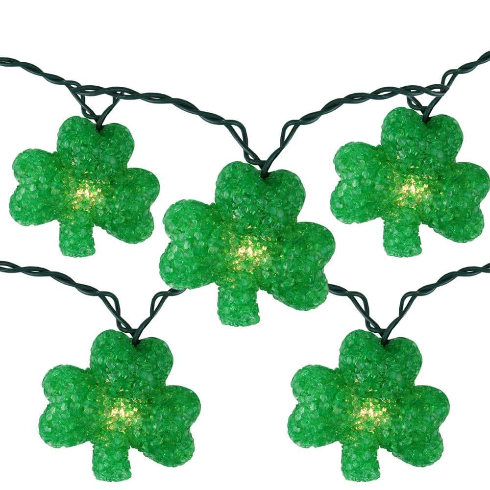 Green Shamrock St Patrick's Day Lights Lucky Irish Clover Light String Set 