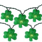 Set of 10 Clear Incandescent Light St Patrick's Day Irish Shamrock Holiday Lights with Green Wire