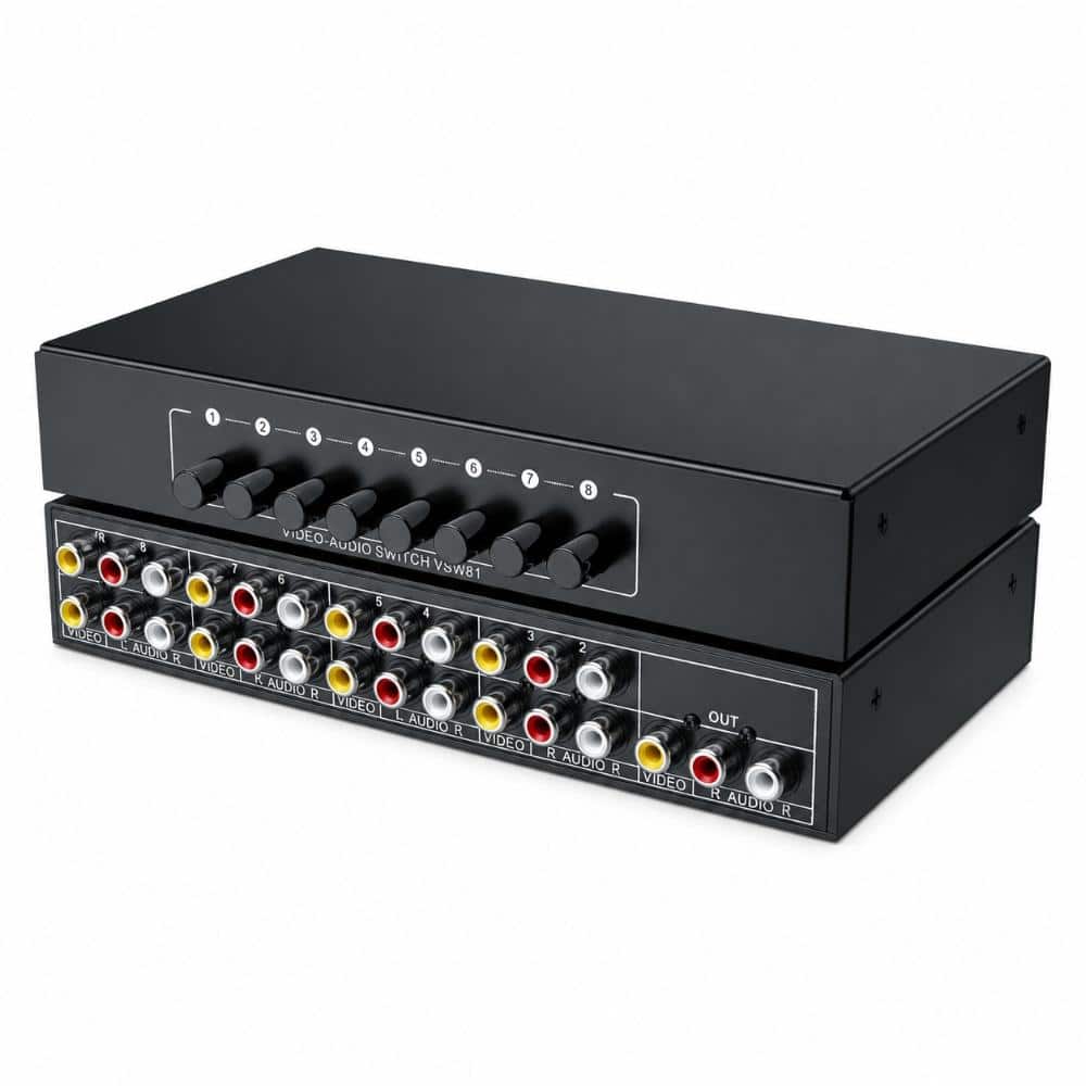 8 Input 1 Output RCA Audio Video Selector Switch Box 9.21 in x 5.43 in x 1.73 in Black Speaker Selector