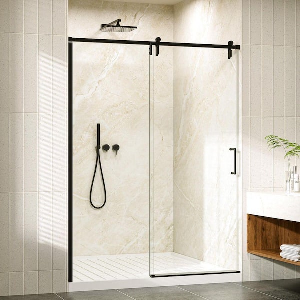【R22723】Made in TETOTE 60 in. x 76 in. H Frameless Sliding Shower Door in Black in
