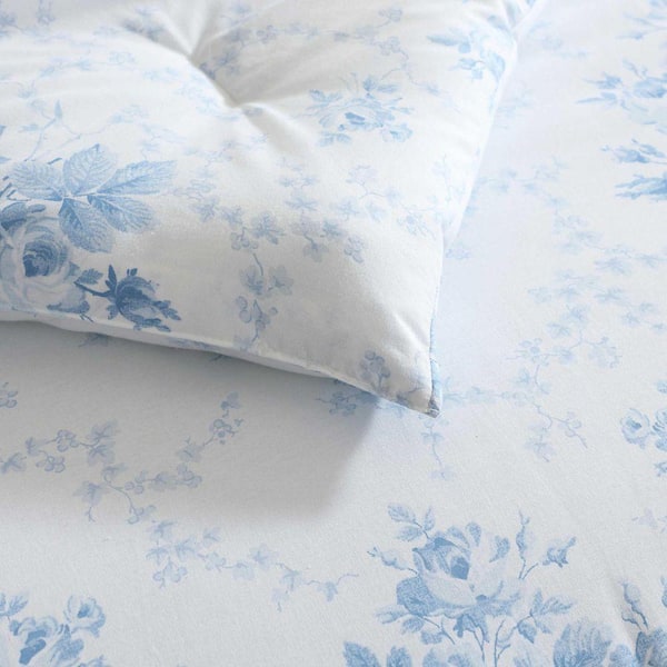 Laura Ashley Sophia Light Blue/White Cotton Twin 2-Piece Duvet