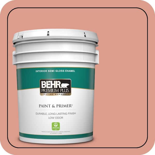 BEHR PREMIUM PLUS 5 gal. #210D-4 Medium Terracotta Semi-Gloss Enamel Low Odor Interior Paint & Primer