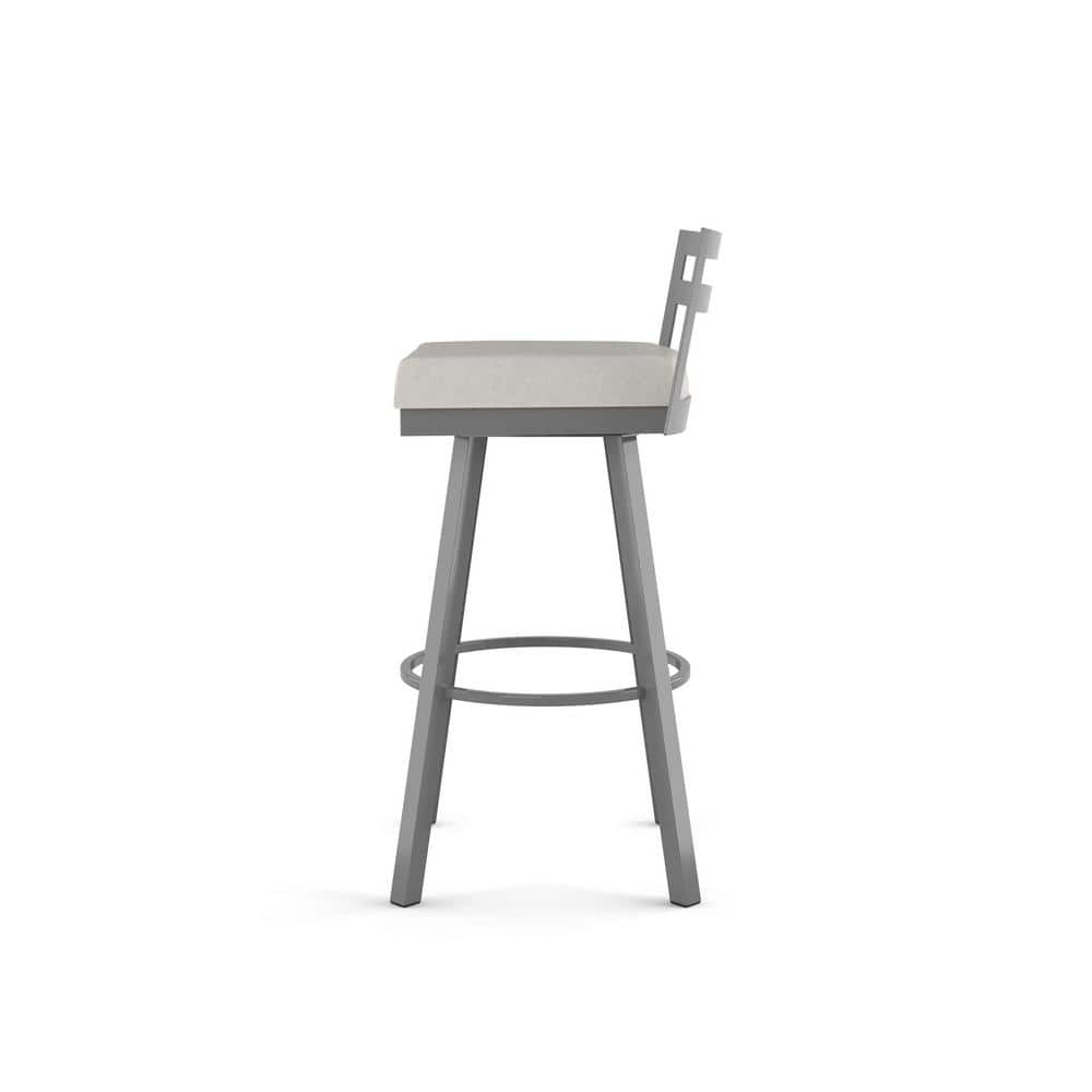 Sleek Metallic Grey Swivel Bar Stool with Cushioned Light Grey Seat