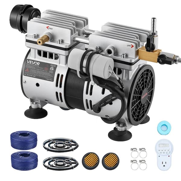 Pond Aerators, 3/4 HP Air Compressor, 5. 2CFM Aeration System, 2 Diffusesr & Two100' Weighted Tubings, Aeration Pump