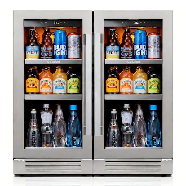 30 in. Dual Zone 200-Cans Beverage Cooler Side-by-Side Refrigerators Built-in or Freestanding Fridge Frost Free in Black