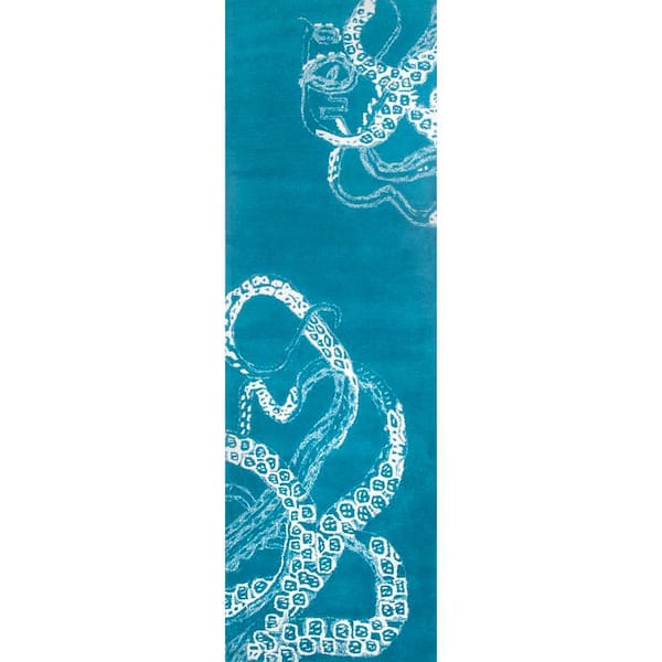 nuLOOM Octopus Tail Abstract Blue Waters 3 ft. x 8 ft. Runner