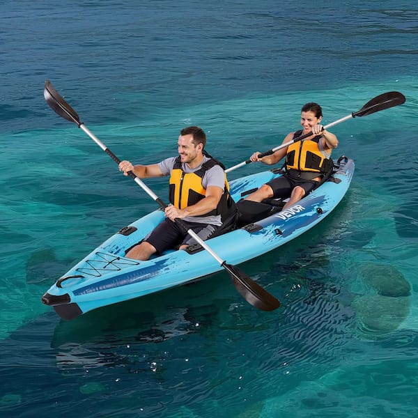 Inflatable Kayak, 2-Person Inflatable Recreational Kayak 700LBS Capacity, Leak and Puncture-Resistant with Padded Seat