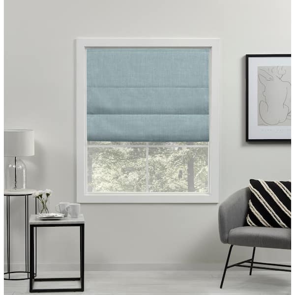EXCLUSIVE HOME Acadia Aqua Cordless Total Blackout Roman Shade 31 in. W x 64 in. L