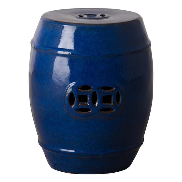 Emissary Fortune 18 in. H Blue Round Ceramic Garden Stool