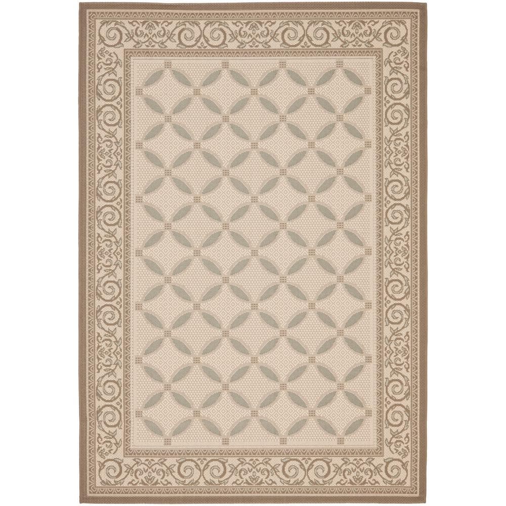 Beige and Dark Beige Synthetic Rectangular Area Rug with Baroque Print