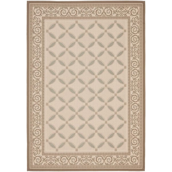 SAFAVIEH Courtyard Beige/Dark Gray 5 ft. x 8 ft. Border Indoor/Outdoor Patio  Area Rug