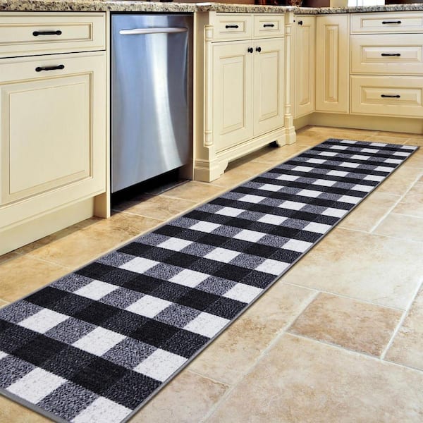 Ottohome Collection Non-Slip Rubberback Checkered Buffalo Plaid 2x7 Indoor Runner Rug, 1 ft. 10 in. x 7 ft., Grayscale