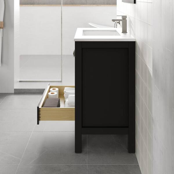 Eviva London 24 in. W x 18 in. D x 34 in. H Bathroom Vanity in Espresso with White Carrara Marble Top with White Sink