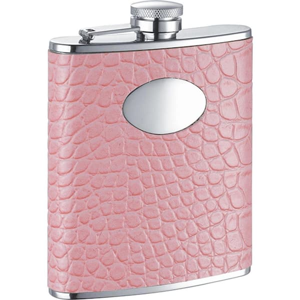 Visol Annabella Light Pink Synthetic Leather Stainless Steel 6 oz. Hip Flask