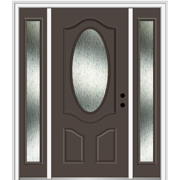 MMI Door 60 in. x 80 in. Left-Hand Inswing Rain Glass Brown Fiberglass Prehung Front Door on 4-9/16 in. Frame