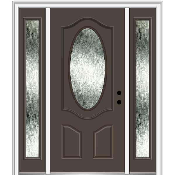 MMI Door Rain Glass 64 in. x 80 in. Left-Hand Inswing Brown Fiberglass Prehung Front Door on 4-9/16 in. Frame