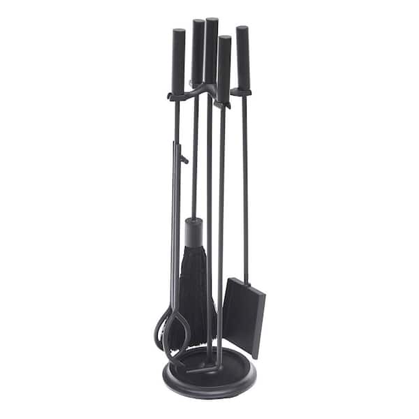 ACHLA DESIGNS 30.25 in. Tall 5-Piece Black Contemporary Bedford Fireplace Tool Set