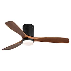 52 in. Smart Low Profile Ceiling Wall Fan in Matte Black with Remote and 3 Carved Wood Fan Blade