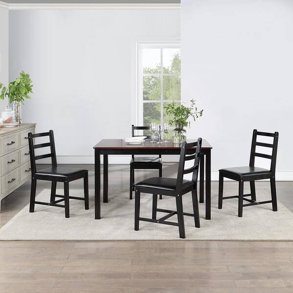 Lnc Farmhouse 5 Piece Modern Rustic, Dining Table With Leather Seats