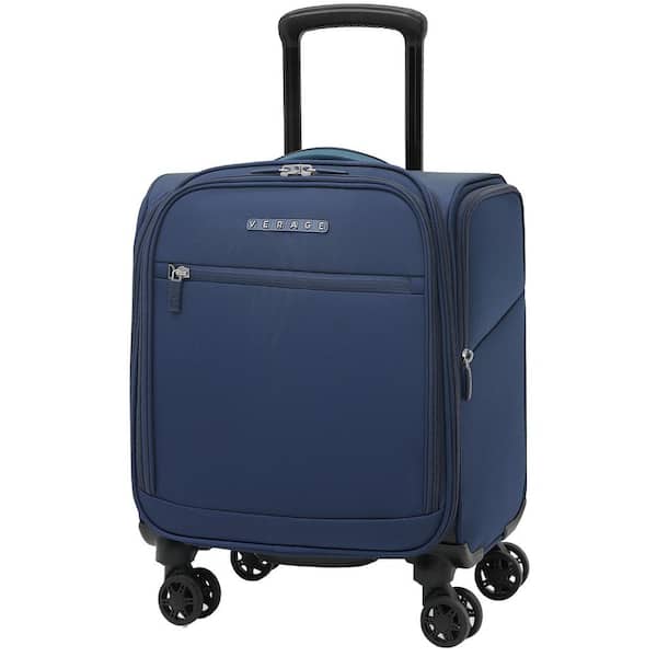 VERAGE 14 in. Navy Spinner Carry On Underseat Luggage with USB Port, Softside Small Suitcase Compact