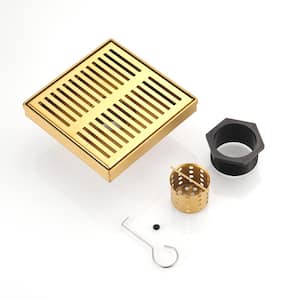 6 in. x 6 in. Stainless Steel Square Shower Drain with Square Pattern Drain Cover in Gold