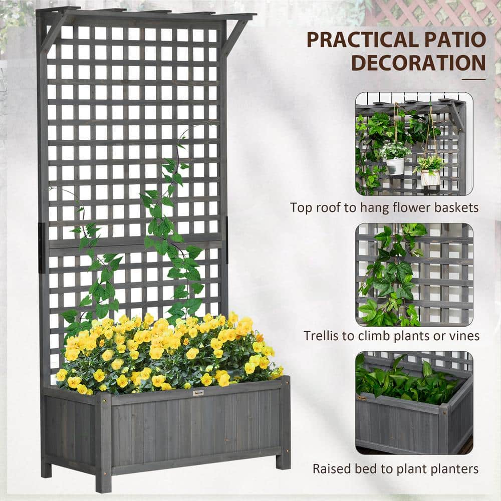 Dark Gray Wood Planter with Trellis and Roof, 72" Tall