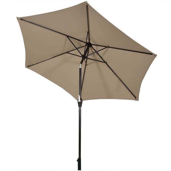 WELLFOR 9 ft. Iron Market Tilt Patio Umbrella in Tan